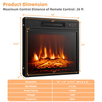 Tangkula Electric Fireplace Insert, Recessed 1400 W Electric Fireplace