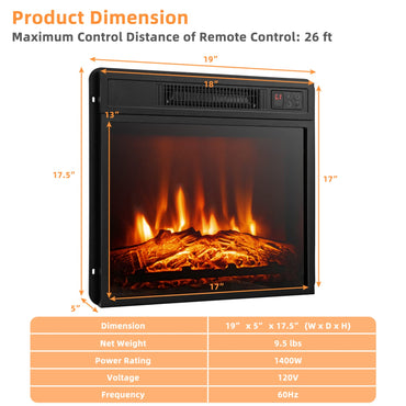 Tangkula Electric Fireplace Insert, Recessed 1400 W Electric Fireplace