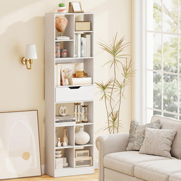 Tangkula 71” Tall Open Bookcase with Drawer 10-Cube Display Storage Cabinet Organizer(1/2)