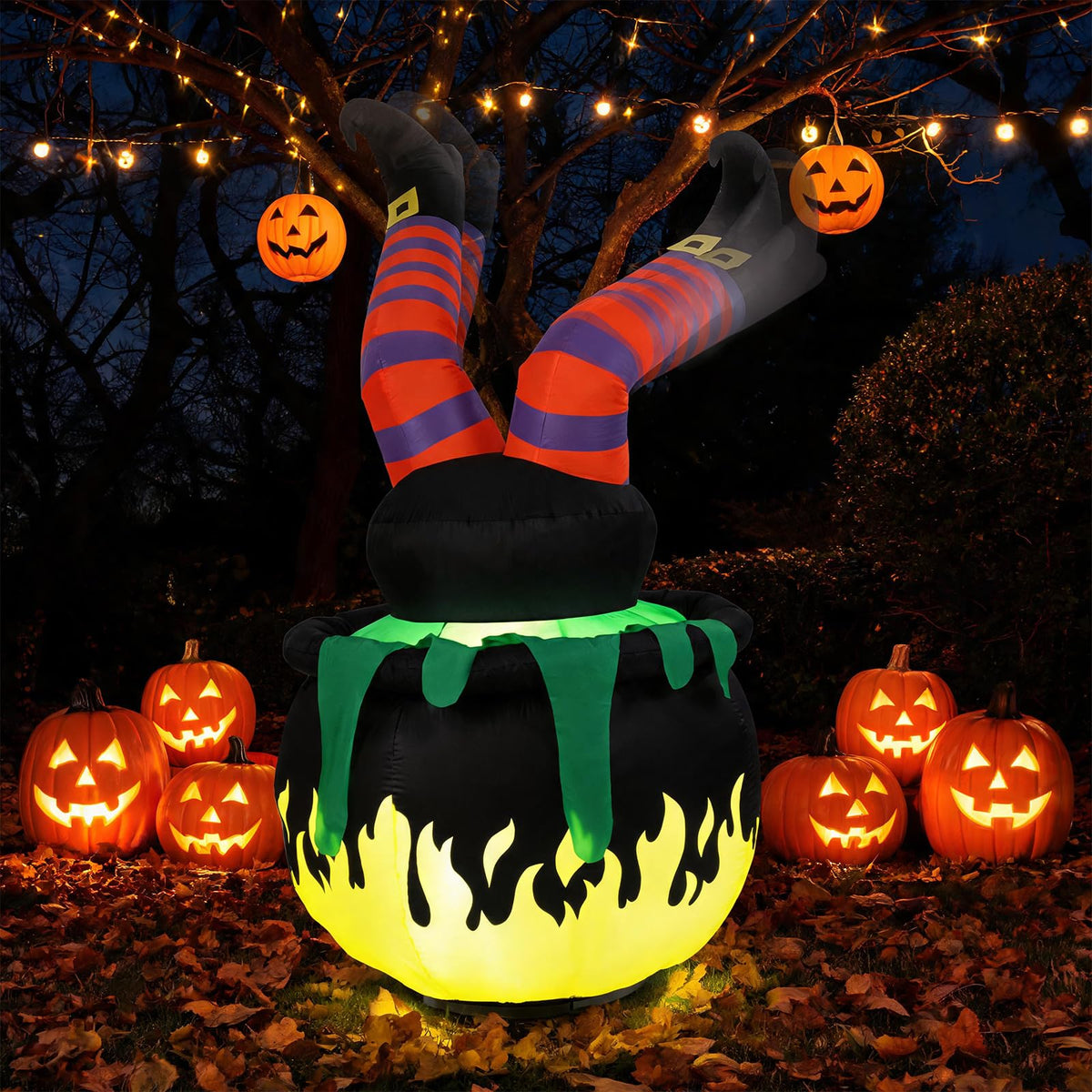 Tangkula 6 FT Animated Halloween Lighted Inflatable Kicking Witch