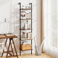 Tangkula 5 Tier Wall Mount Ladder Shelf with Anti-Tipping Kits for Home Office