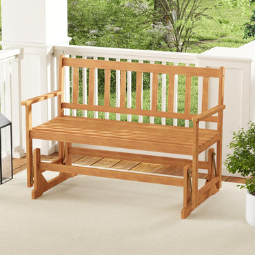Tangkula 2-Person Outdoor Acacia Wood Glider Bench