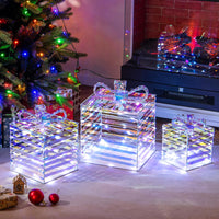 Tangkula Set of 3 Christmas Lighted Gift Boxes with Bows and Plug