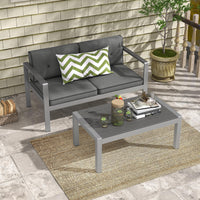 Tangkula Patio Aluminum Loveseat Sofa, Contemporary 2-Person Sofa Chair with WPC Armrests