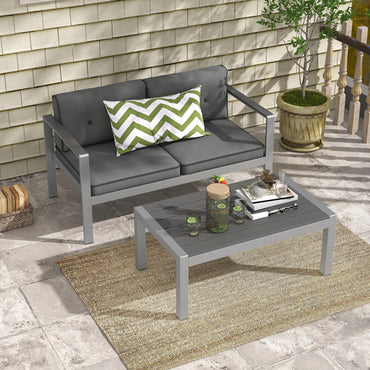 Tangkula Patio Aluminum Loveseat Sofa, Contemporary 2-Person Sofa Chair with WPC Armrests