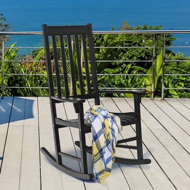 Acacia Wood Porch Rocking Chair, Wooden Rocking Chair Rocker with High Back & Armrest
