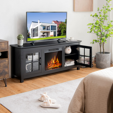 Tangkula 58 Inches TV Console with Fireplace Insert, Fireplace TV Stand for TVs up to 65 Inches