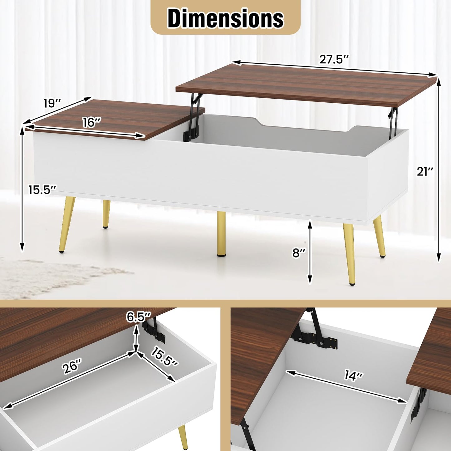 Tangkula Lift Top Coffee Table for Living Room