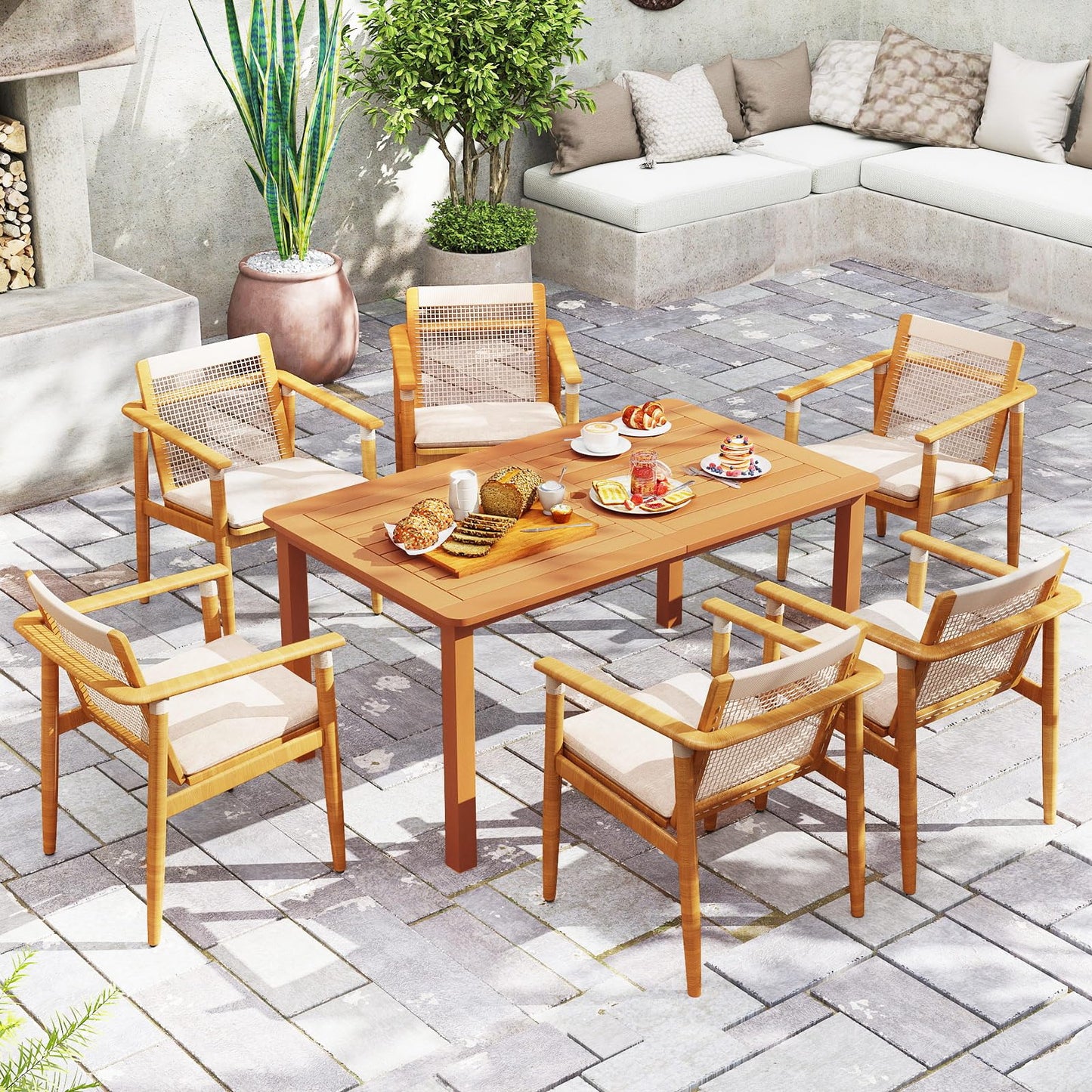 Tangkula Patio Dining Table with Umbrella Hole