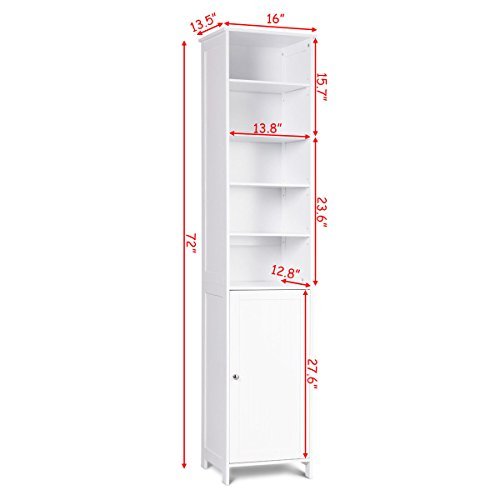 Tangkula 72" Bathroom Tall Storage Cabinet with Adjustable Shelves & Cupboard