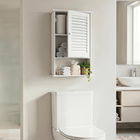 Tangkula Wall Mounted Bathroom Cabinet Single Door Wooden Bathroom Wall Cabinet with Adjustable Shelf