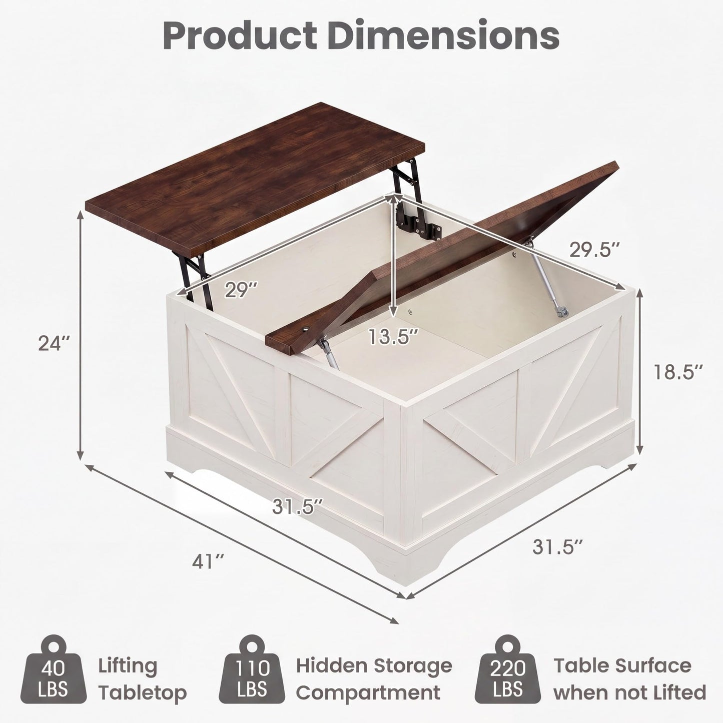 Tangkula Farmhouse Lift Top Coffee Table with Storage