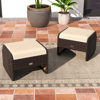 Tangkula 2 poufs de terrasse en osier PE avec coussins amovibles