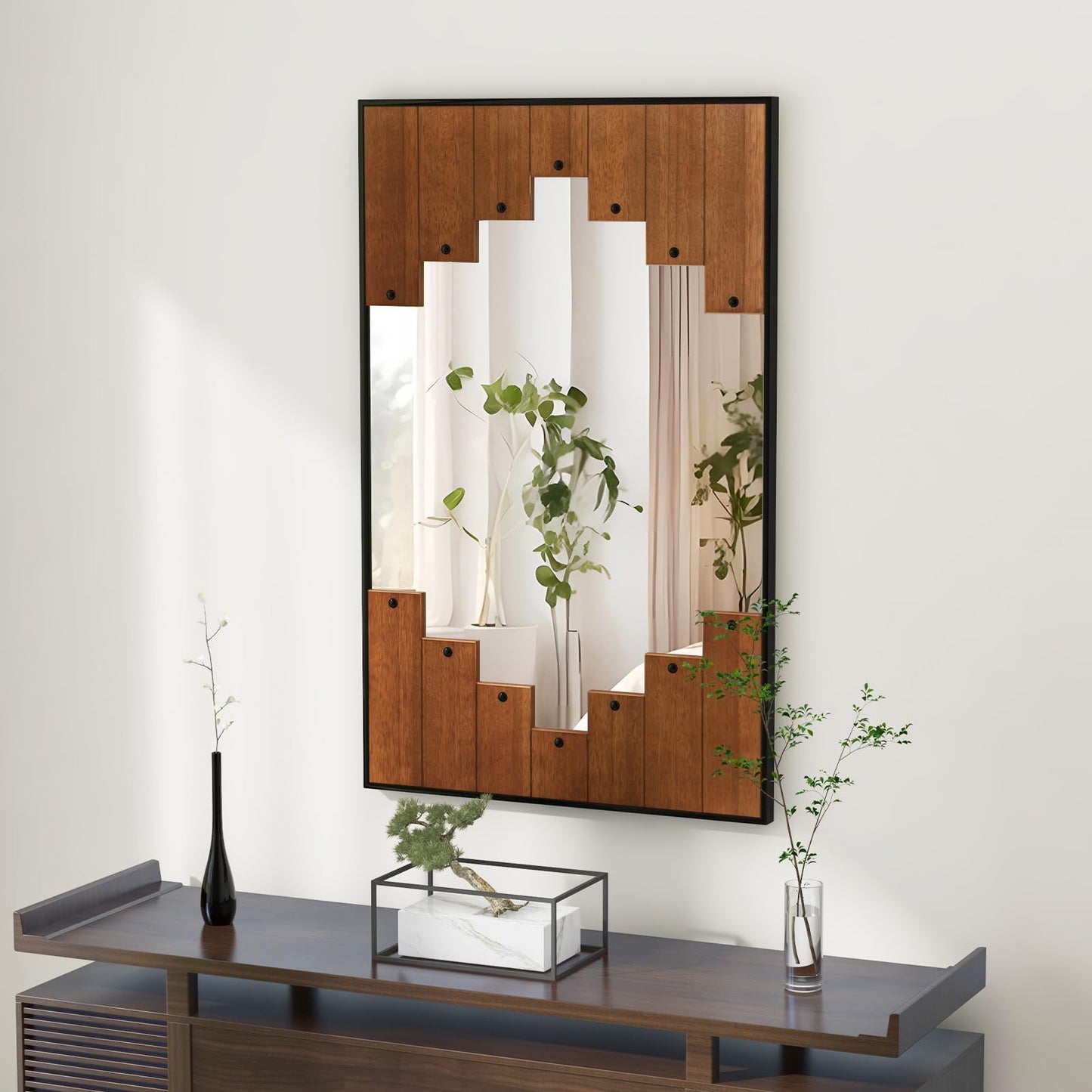 Miroir mural rectangulaire décoratif Tangkula, grand miroir mural de 37,5" x 26,5" avec cadre en forme de touches de piano, crochet bidirectionnel
