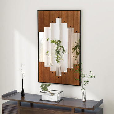 Miroir mural rectangulaire décoratif Tangkula, grand miroir mural de 37,5" x 26,5" avec cadre en forme de touches de piano, crochet bidirectionnel