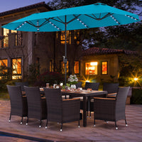 Tangkula 11 Pieces Rattan Outdoor Dining Set with 15Ft Solar Patio Umbrella for 8