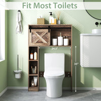 Tangkula Over The Toilet Storage Cabinet, Freestanding Bathroom Organizer Above Toilet with Sliding Barn Door & Storage Shelves