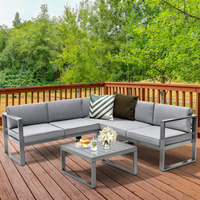 Tangkula Salon de jardin 4 pièces en aluminium, Patiojoy Ensemble de canapés d'extérieur en forme de L rembourrés tout temps et résistants