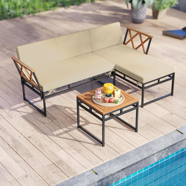Tangkula 3 Pieces L-Shaped Outdoor Furniture Set