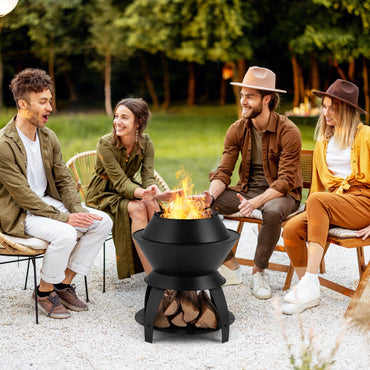 Tangkula Outdoor Fire Pit, 20 Inch Metal Fire Bowl with Pot Holder & Storage Shelf, Smokeless Oxygen-Enriched Burning