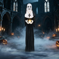 Tangkula 5.3 FT Animated Halloween Standing Nun Holding Candle Decoration