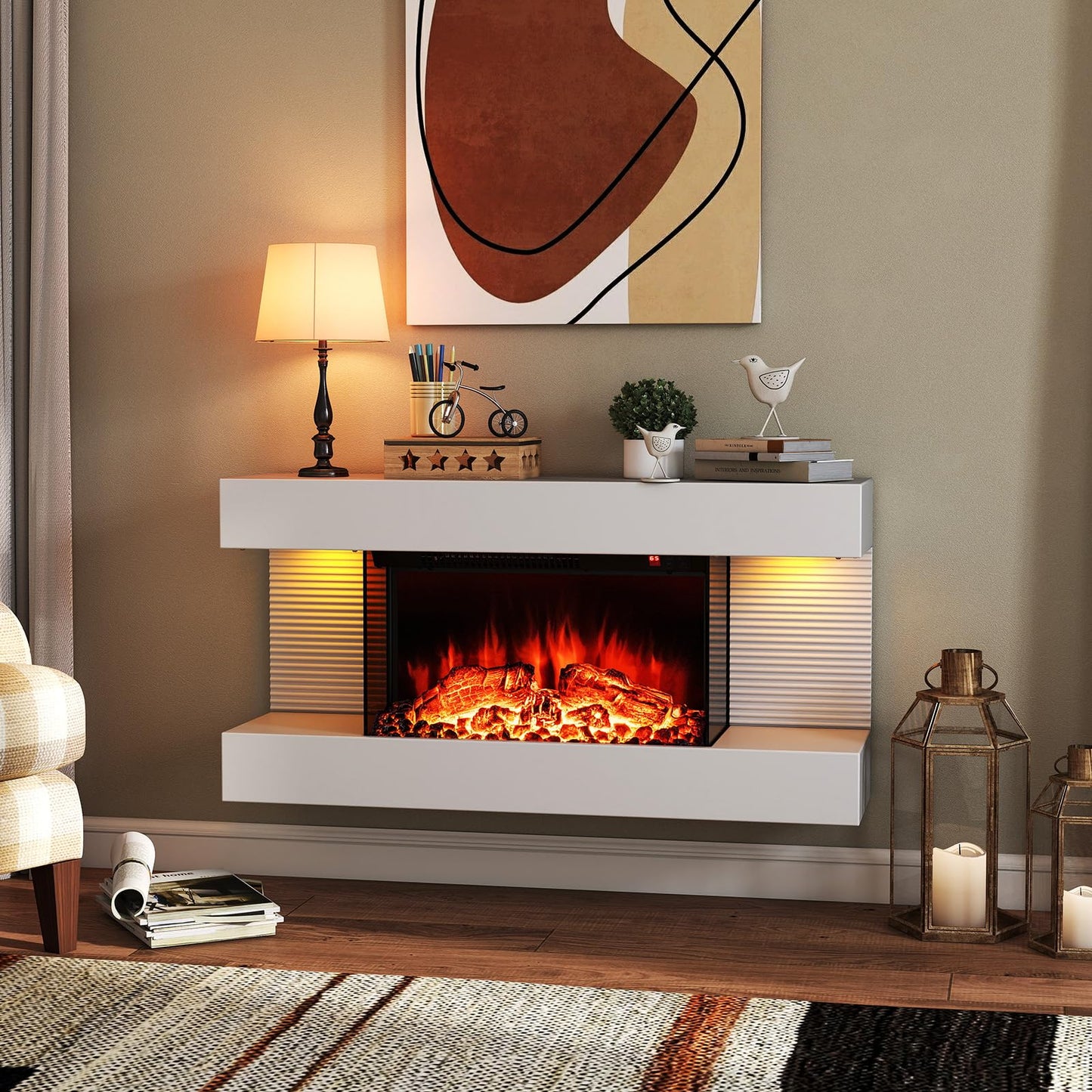 Tangkula 32" Fireplace Mantel with 18 Inches 3-Sided Fire Place