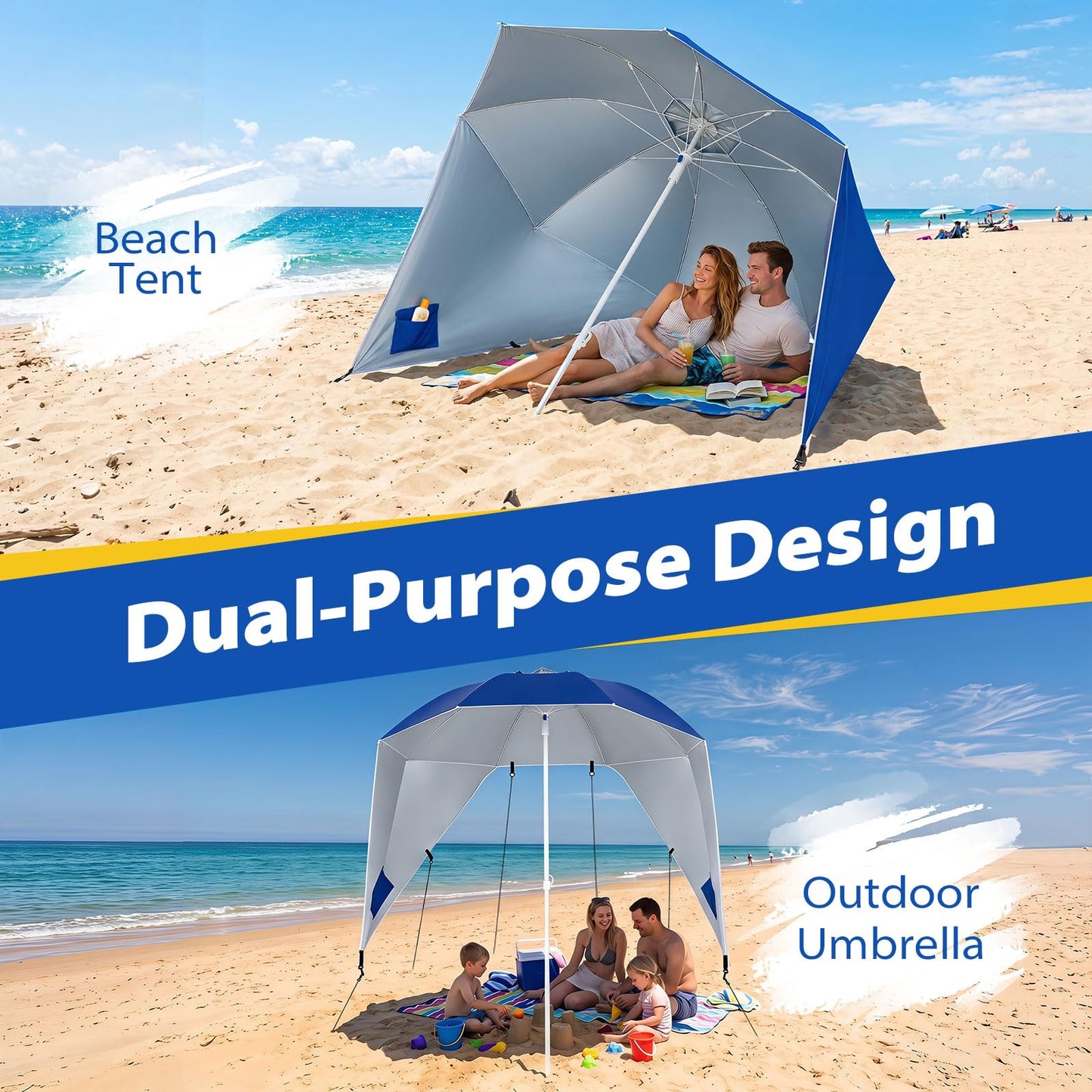 Tangkula 6.5 FT 2-In-1 Beach Umbrella with Shade for Sand | Beach Tent