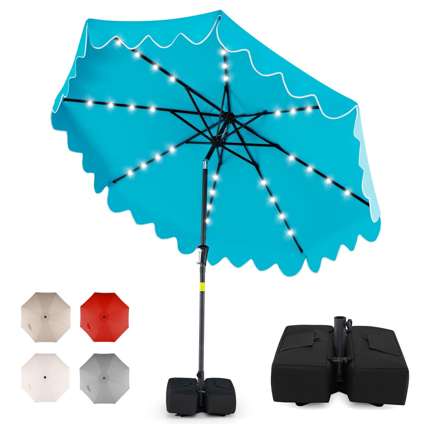 Tangkula 9 FT/10 FT Solar Patio Umbrella with Base Included 32 LED Lights