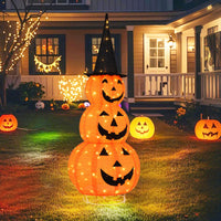 Tangkula Citrouilles empilées gonflables d'Halloween de 1,5 m avec chapeau de sorcière et 100 lumières LED
