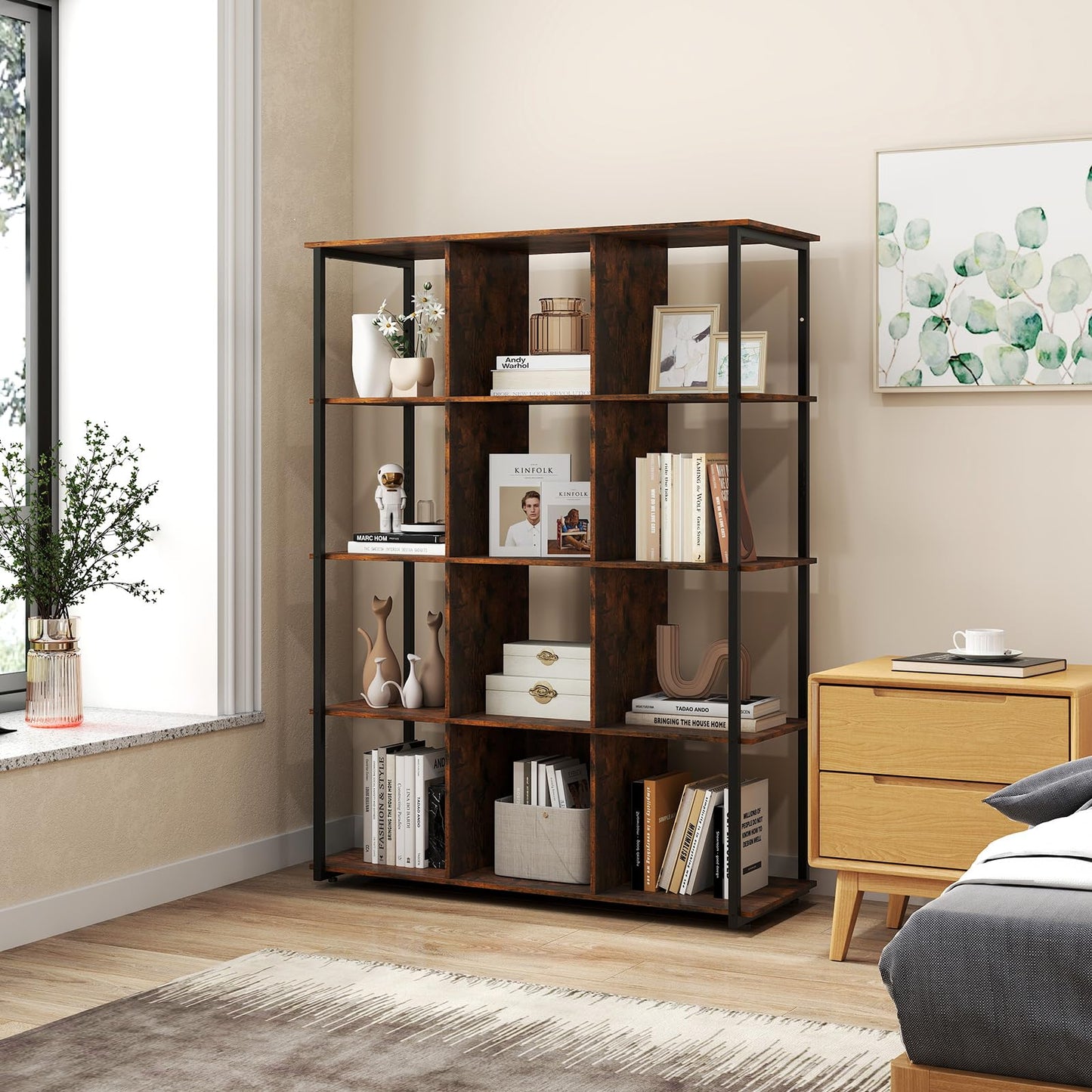 Tangkula Étagère à livres 12 cubes de 42 x 16 x 57 pouces, étagère de rangement ouverte à 5 niveaux