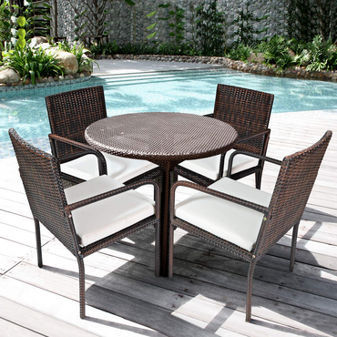 PATIOJOY Outdoor Patio Wicker Chairs Set of 4, with Heavy Duty Steel Frame and Soft Cushions (Brown)