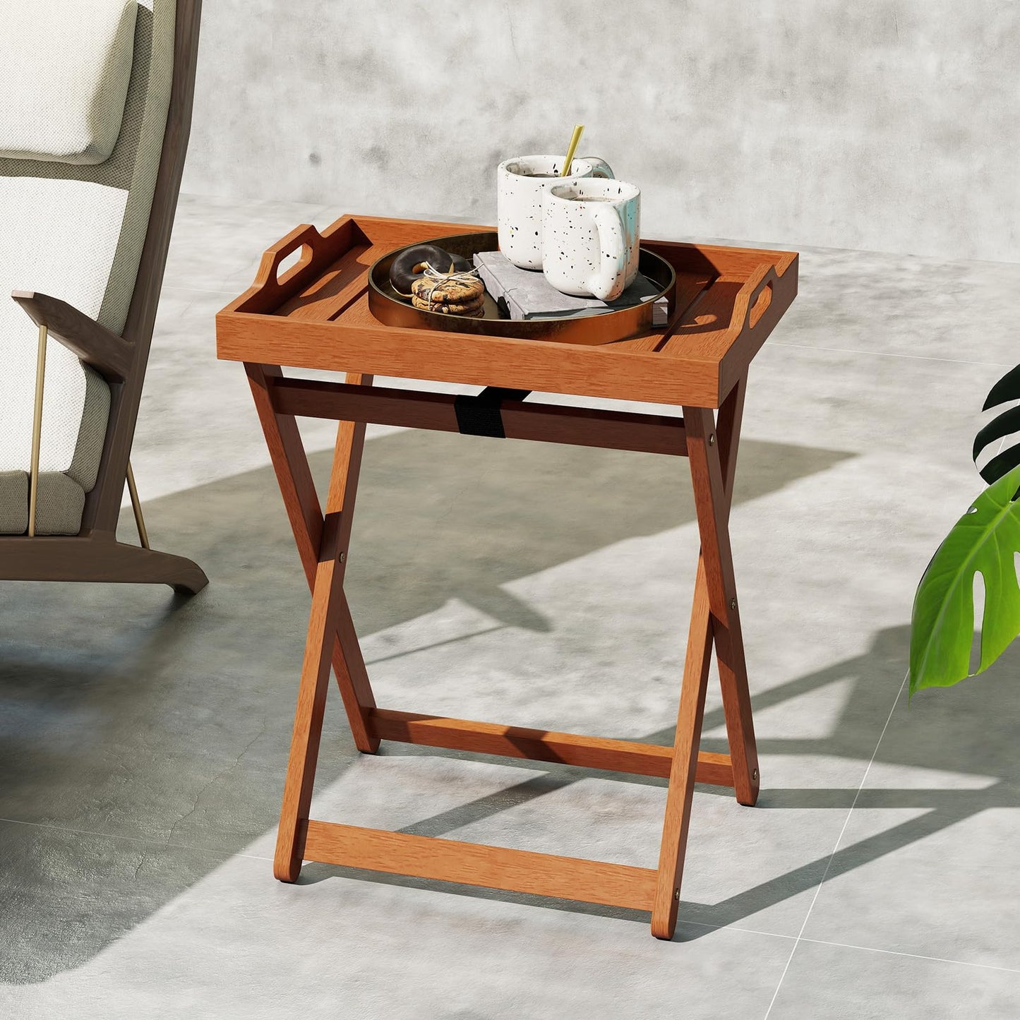 Tangkula Outdoor Wood Tray Table