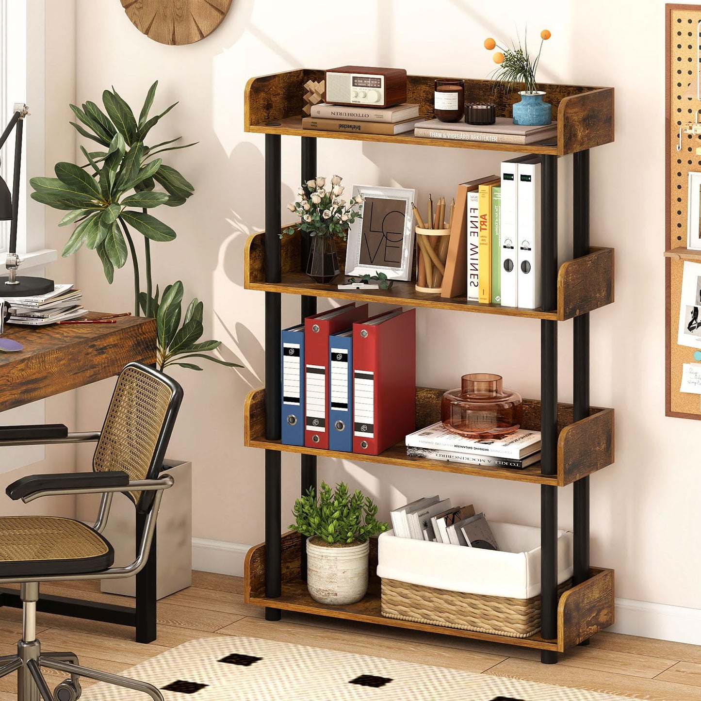 Tangkula 4-Tier Bookshelf Multipurpose Wood Standing Display Rack(1/2)