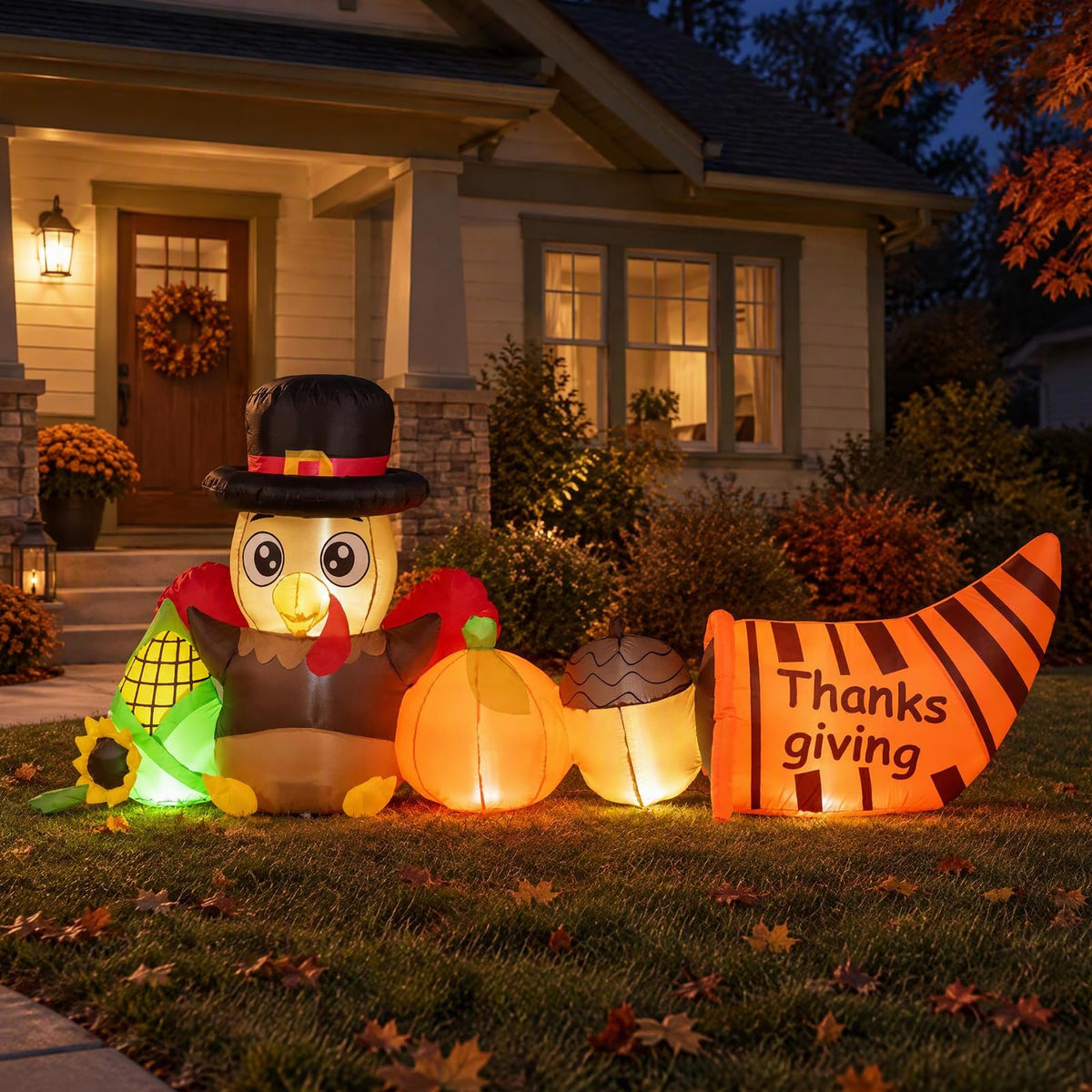 Tangkula 8.3 FT Thanksgiving Inflatable Turkey with Built-in LED Lights