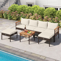 Tangkula 7 Pieces U Shaped Outdoor Wicker Furniture Set