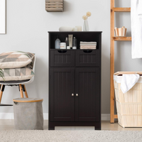 Tangkula Bathroom Floor Cabinet, Storage Cabinet w/One Open Shelf Two Doors and Two Adjustable Drawers, Standing Cupboard for Kitchen