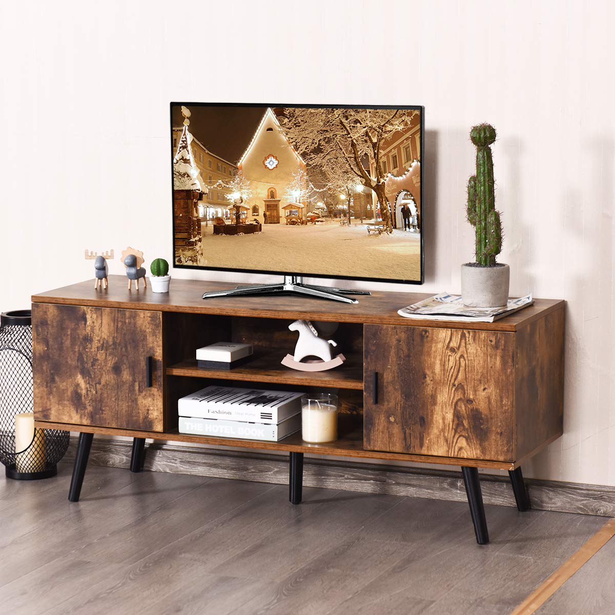 Tangkula Retro TV Stand for TVs up to 55 Inches