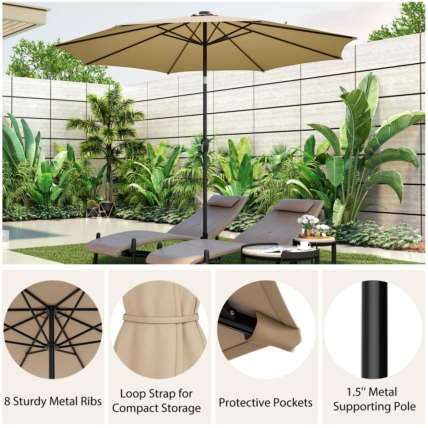 TANGKULA 10FT Solar Umbrella, Patio Umbrella with 112 LED Lights