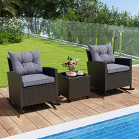Tangkula 3 Piece Wicker Outdoor Rocking Chairs Set for Porch Garden Patio Backyard Poolside