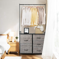 Fabric Drawer Dresser w/Clothes Rack, Storage Organizer with Metal Frame and Wooden Top