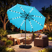 Tangkula 9 FT/10 FT Solar Patio Umbrella with Base Included 32 LED Lights