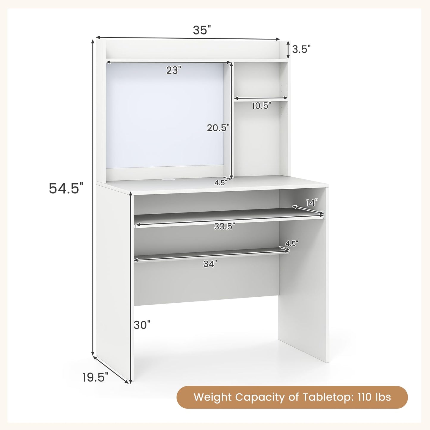 Tangkula Space Saving Laptop Desk with Magnetic Whiteboard