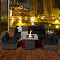 Ensemble de meubles de patio 7 pièces Tangkula avec table brasero, table brasero au propane 30 pouces 50 000 BTU