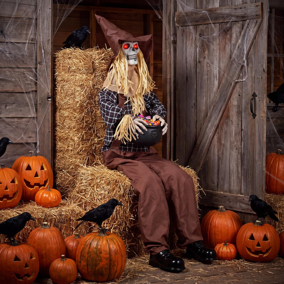 Tangkula 4.4 FT Animated Halloween Sitting Scary Scarecrow Decoration
