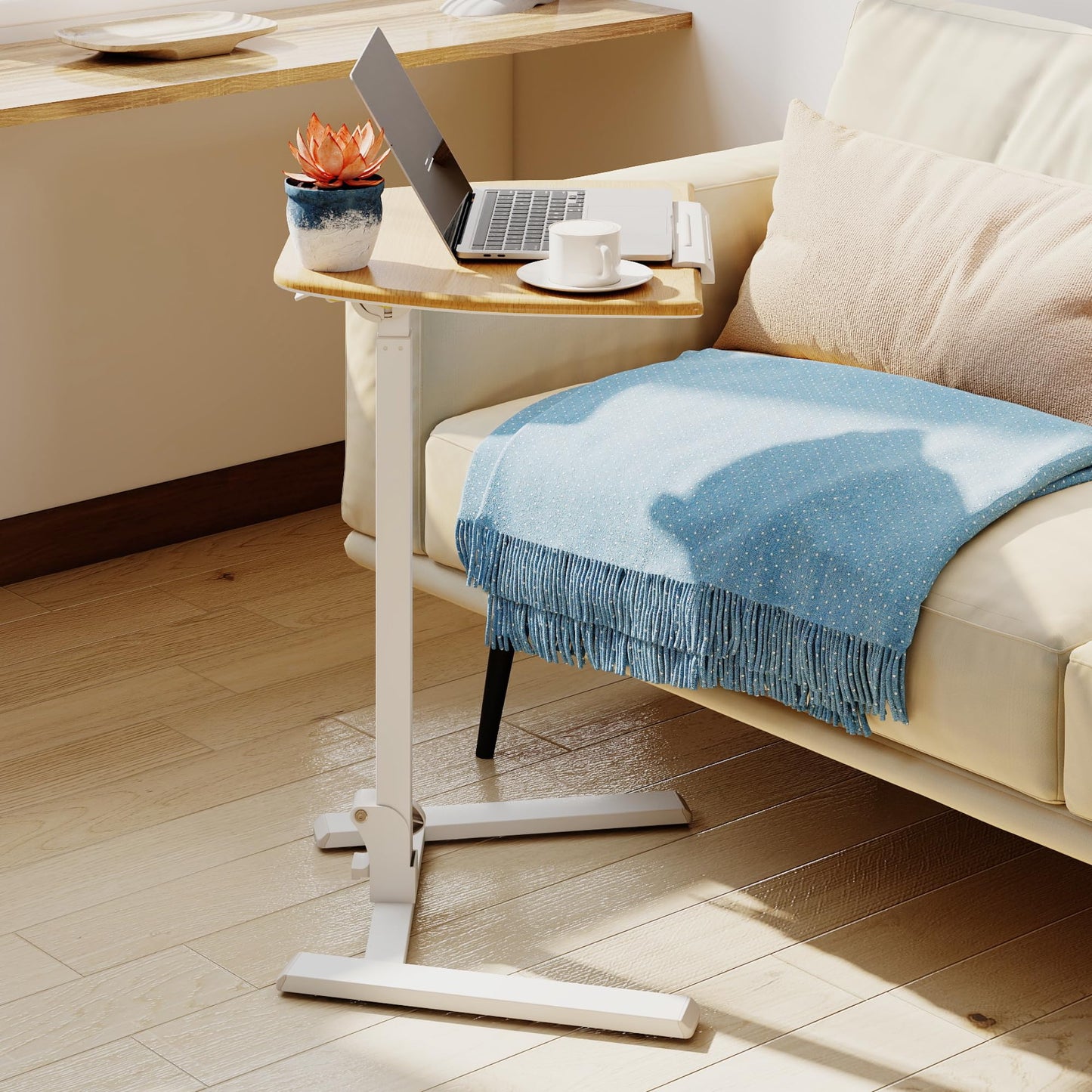 Tangkula Mobile Overbed Bedside Table with Wheels for Home