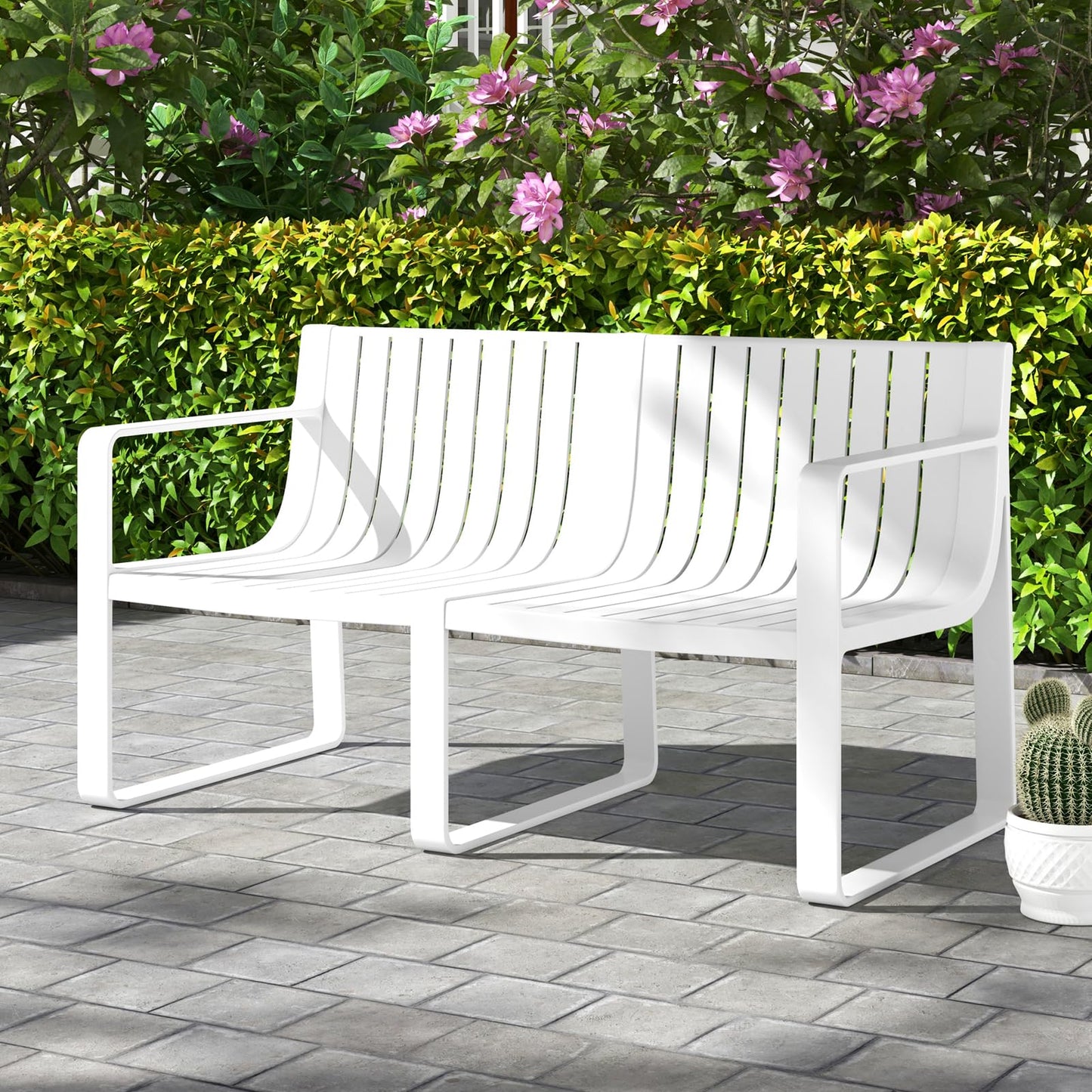 Tangkula Patio Loveseat Weather-Resistant Plastic 2-Person Bench