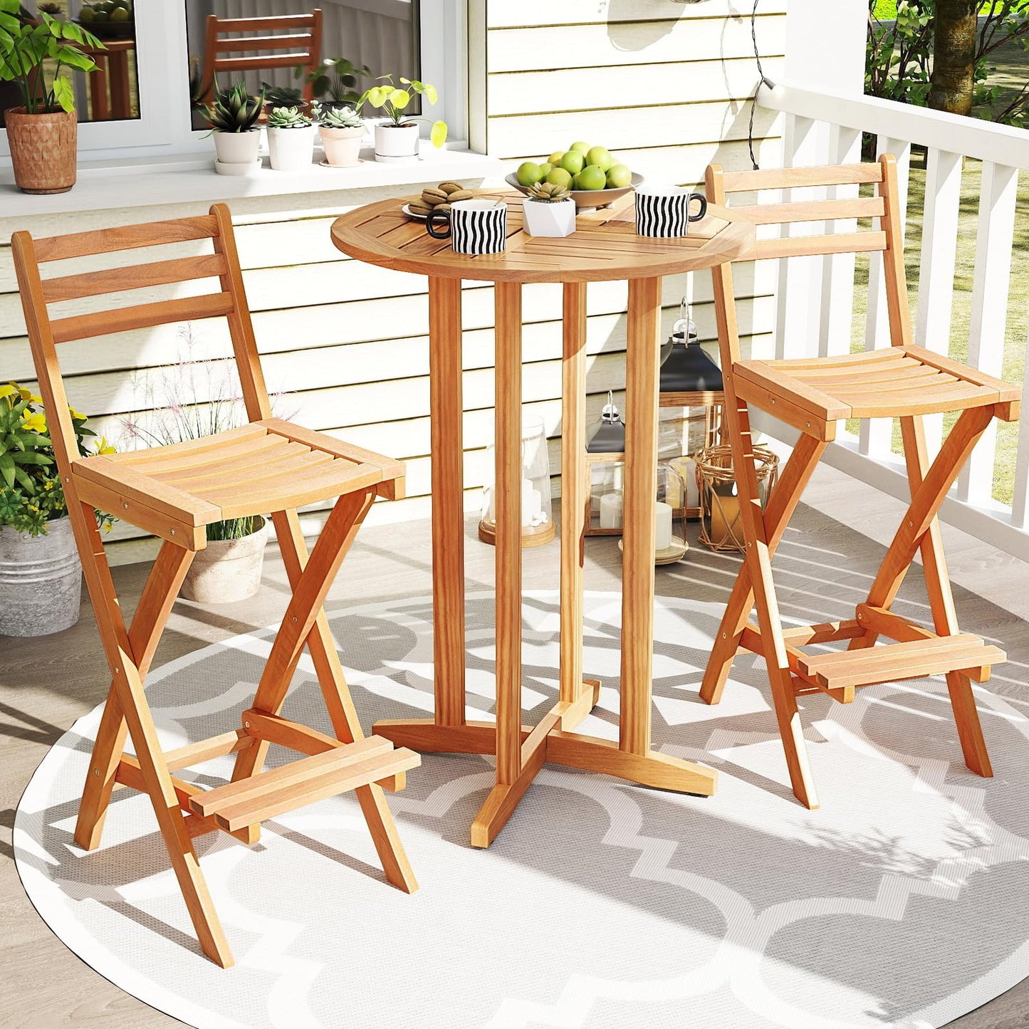 Tangkula Patio Folding Barstool Set with Backrest & Footrest
