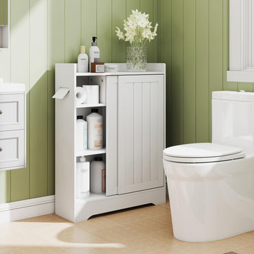Tangkula Bathroom Storage Cabinet Slim Floor Cabinet with Toilet Paper Holders