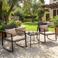 Tangkula 3 Pieces Outdoor Rocking Chairs Set