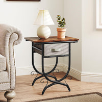 Tangkula Nightstand with Fabric Drawer for Bedroom Living Room Small Space
